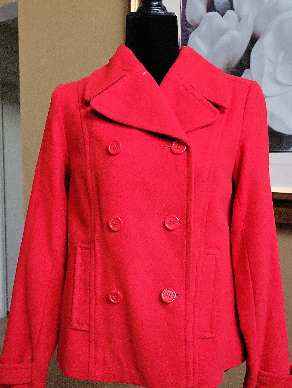 H&M Bright Red Double-Breasted Pea Coat